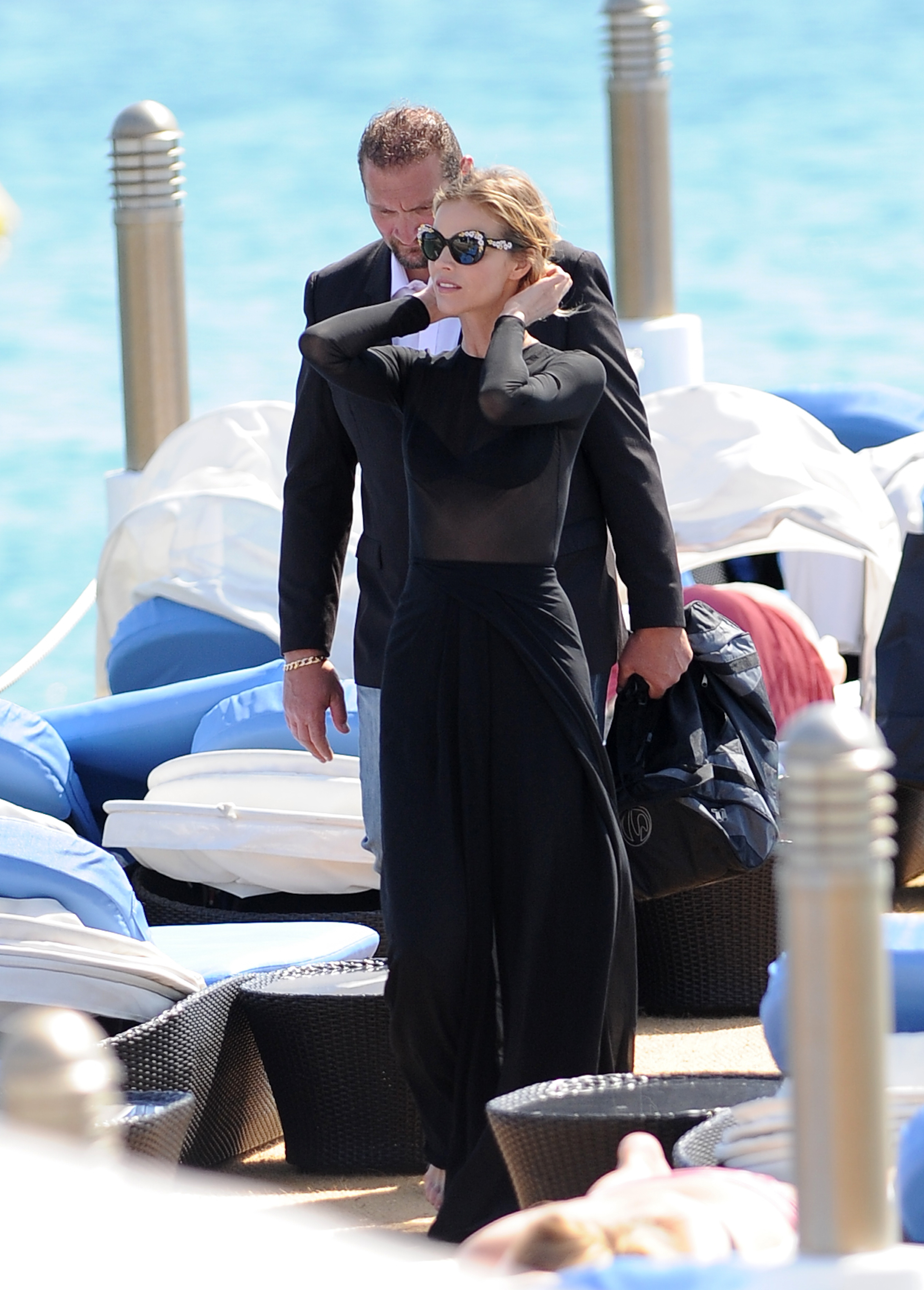 Eva Herzigova seen doing a photoshoot on a jetty in Cannes