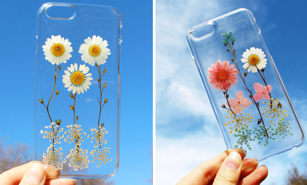 Dessa mobilskal med riktiga blommor är helt fantastiska