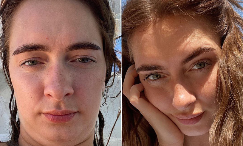 Rianne Meijer posing in different ways to show Instagram vs Reality