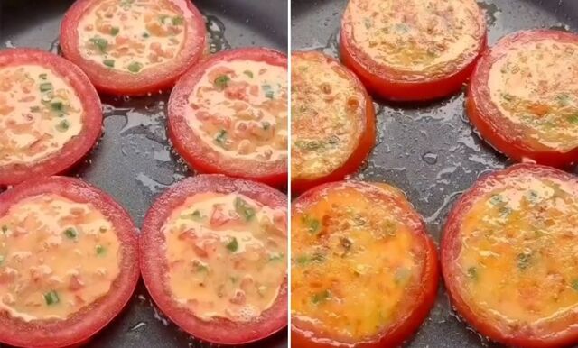 Tomat fylld med omelett
