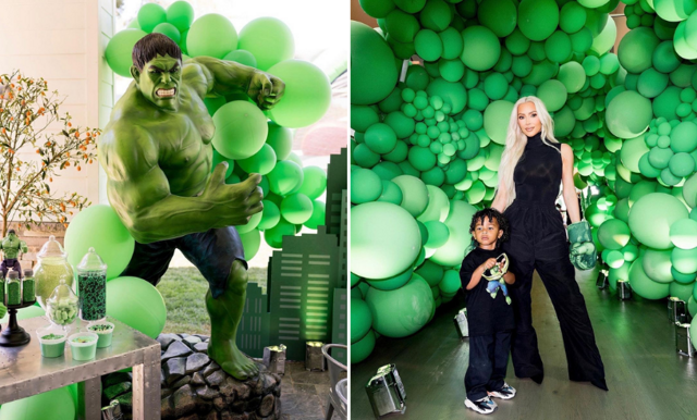 Kim Kardashian firar sonen Psalm, 3, med kalas med Hulken-tema