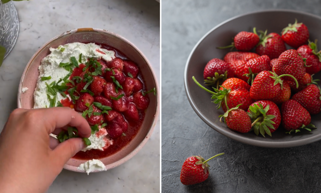 Vispad fetaost med balsamicobakade jordgubbar – sommarens härligaste tilltugg