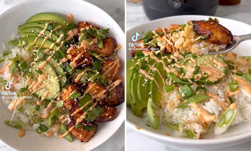 Välsmakande och viral laxbowl med ris – perfekta fräscha sommarrätten