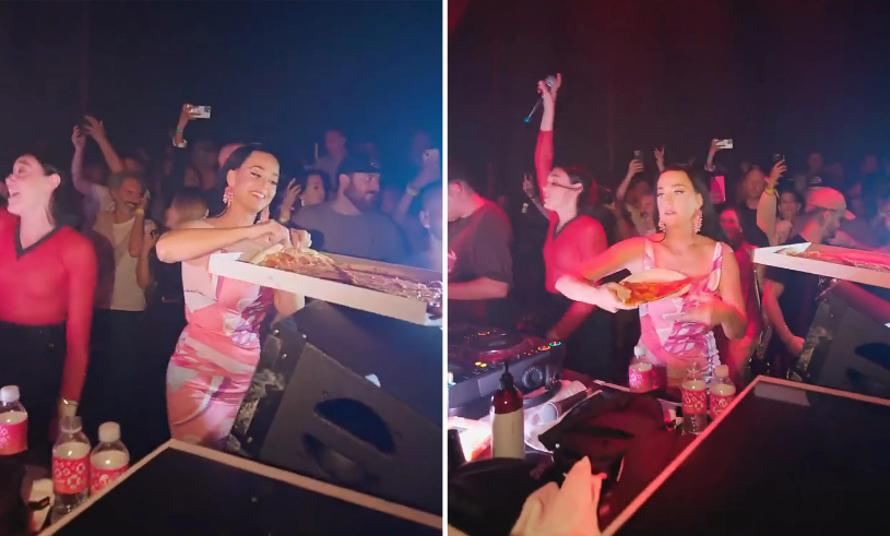 Katy Perry kastade pizza på publik i nattklubb