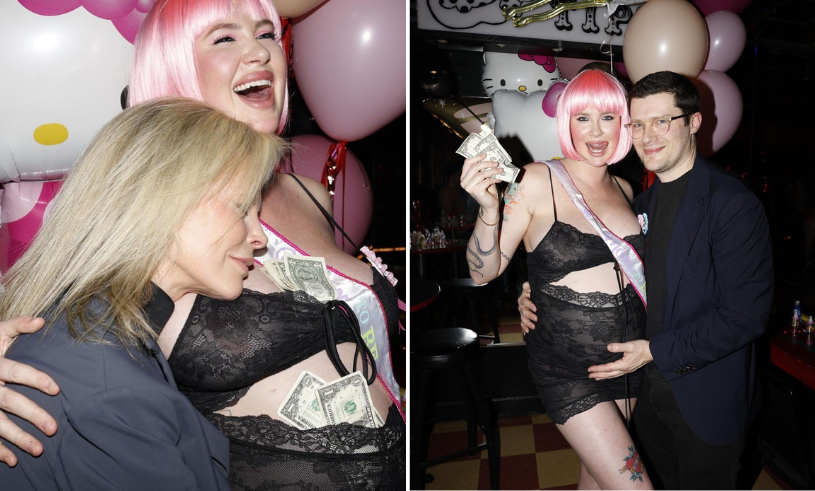 Kim Basinger kramar gravida dottern Ireland Baldwin under babyshower – på strippklubb
