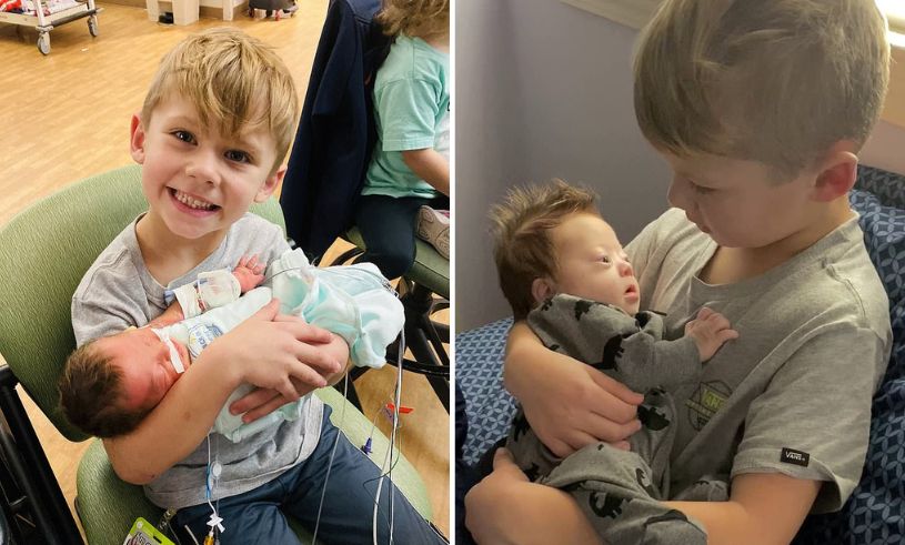 Pojkens rörande sång till sin lillebror med Downs syndrom har delats miljontals gånger